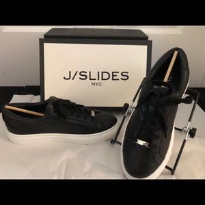 JSlides women’s black leather lace up sneaker sz8M